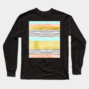 Coral aqua blue gold abstract watercolor pattern Long Sleeve T-Shirt